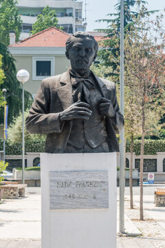 Tirana, Albania - June 4, 2022: Bust of Albanian patriot, historian, journalist, poet, rilindas and translator, Naim Bey Frasheri (Naim Frasheri).