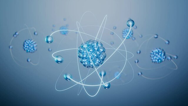 Abstract visualization of the molecule. Glowing atom symbol with electrones.