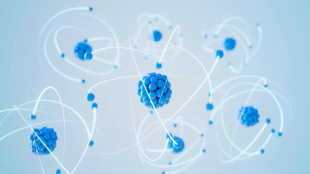 Abstract visualization of the molecule. Glowing atom symbol with electrones.