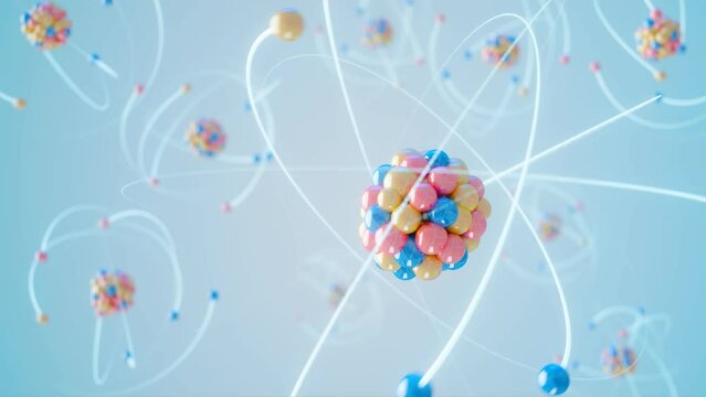 Abstract visualization of the molecule. Glowing atom symbol with electrones.