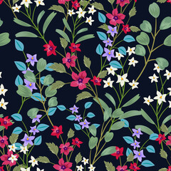 Elegant colorful seamless pattern with botanical floral design illustration. 