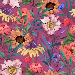 Gordijnen Bloemendesign Elegant colorful seamless pattern with botanical floral design illustration.   © floralpro