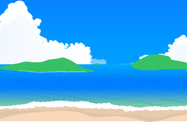 Fototapeta na wymiar 砂浜と空と入道雲の風景