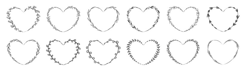 Collection of heart shape leaf wreath element decorative design for invitation card template © Eaks1979