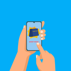 Smart phone and shopping bag. Flash sale on smart phone concept illustration 