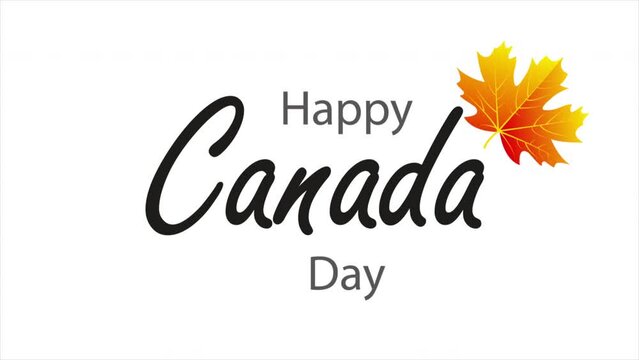 Canada day typography with maple leaf, art video illustration.