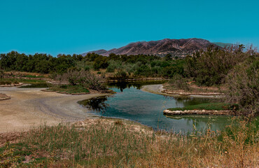 Fototapeta na wymiar lake and mountains, Guadalhorce River, Málaga, Aldalusia, Spain 