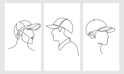 set man with hat cap one line drawing vector design