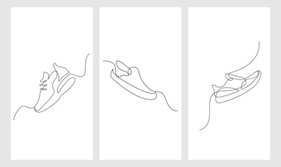 set collection Vector illustration of sneakers sports shoes in a continuous one line isolated white background