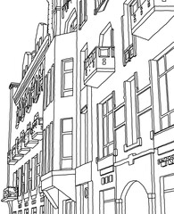 ancient architectural building sketch on white background