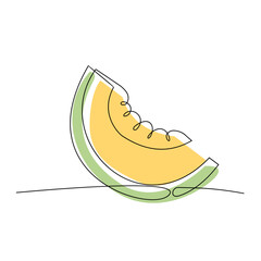 One single line drawing whole and sliced healthy organic fresh melon colorful logo Modern continuous line draw design vector graphic illustration