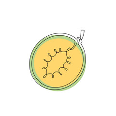 One single line drawing whole and sliced healthy organic fresh melon colorful logo Modern continuous line draw design vector graphic illustration