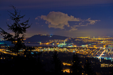 Vancouver Skyline and Iron Wokers Memoral Second Narrow Bridge At Night