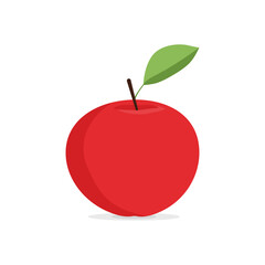 Red apple with leaf flat vector illustration