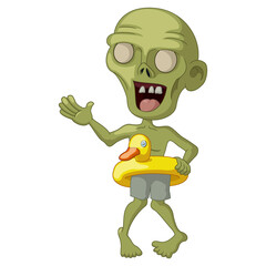 Cute zombie cartoon with inflatable duck