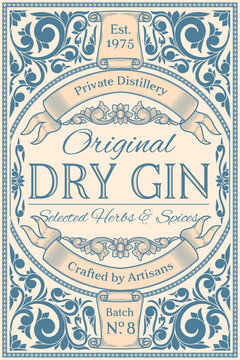 Dry gin - ornate vintage decorative label