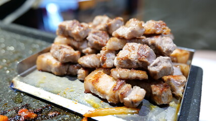 This food is samgyeopsal that you can eat in a Korean restaurant