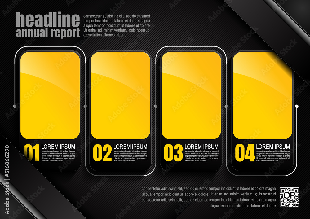Wall mural infographics design, 4 process chart diagram template for presentation workflow, abstract timeline e