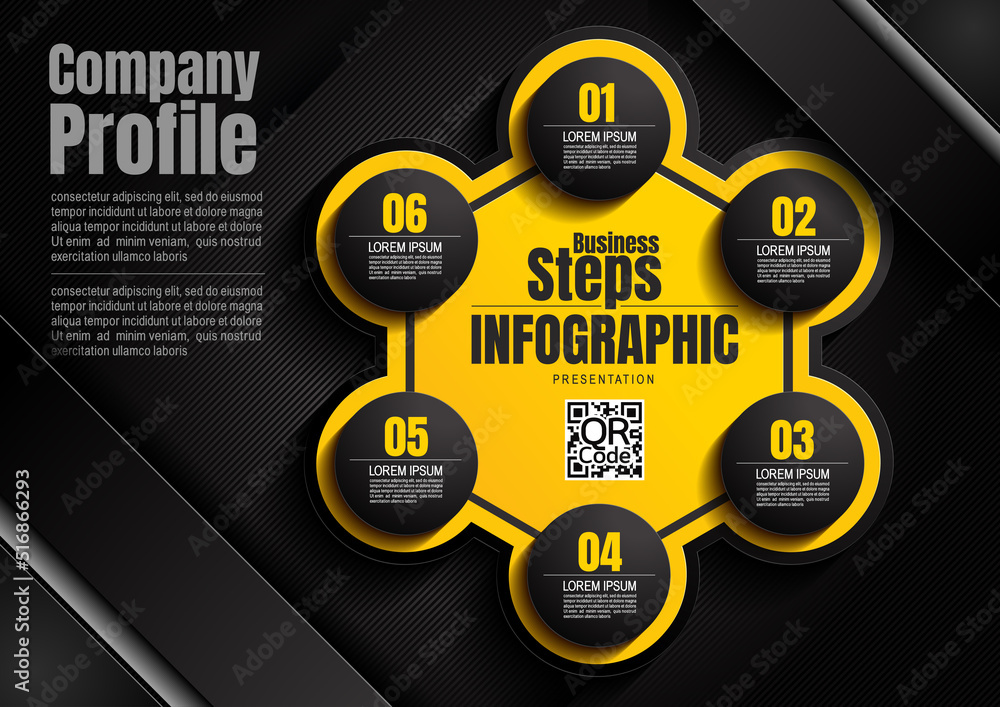 Wall mural infographics design, 4 process chart diagram template for presentation workflow, abstract timeline e