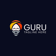 Light bulb and guru logo design template with cartoon style