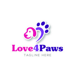 Obraz premium Dog paws and love logo design template with cartoon style