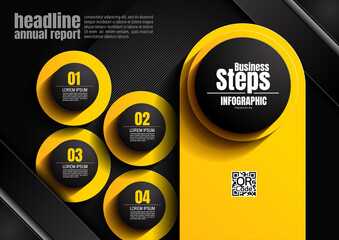infographics design, 4 process chart diagram template for presentation workflow, abstract timeline elements, flow chart business black color layout concept