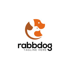 Dog and rabbit logo design template with negative style
