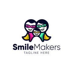 Teeth and family care logo design template with cartoon style