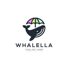 Whale and umbrella logo design template with trendy style