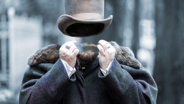 Invisible steampunk man using top hat (3D Representation)