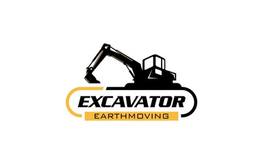 Illustration vector graphic of excavator construction, excavator earthworks, and heavy equipment logo design template