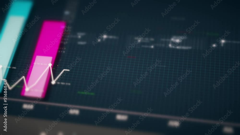 Poster Business stock market, trading, info graphic with animated graphs, charts and data numbers insight analysis to be shown on monitor display screen for business meeting mock up theme