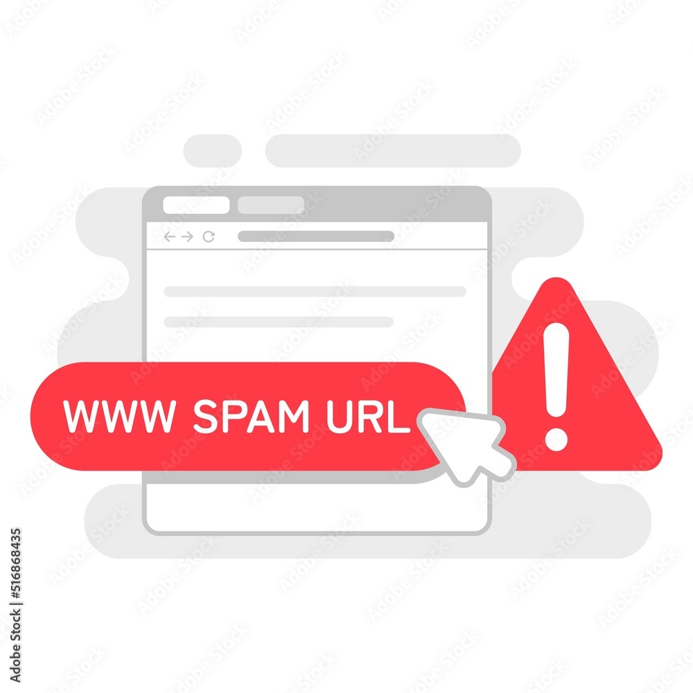 Poster don't click spam url, suspicious and dangerous hyperlink concept illustration flat design vector eps