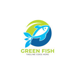 Aquaponic Farming Fish and Leaf Logo Template.