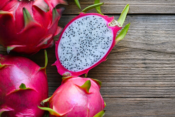 fresh dragon fruit tropical in the asian thailand healthy fruit concept, dragon fruit cut half on...