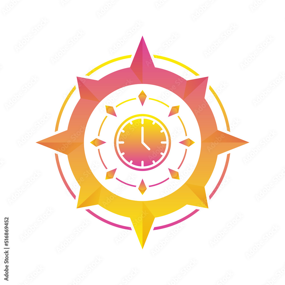 Poster clock compass logo gradient design template icon element