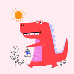 Funny cartoon crocodile icon, character, mascot hand drawn vector illustration.