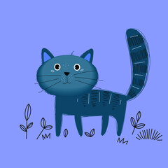 Cute cat, funny cartoon pet animal character vector illustration.