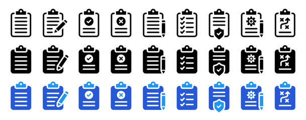 Clipboard icon set in line design. Vector illustration
