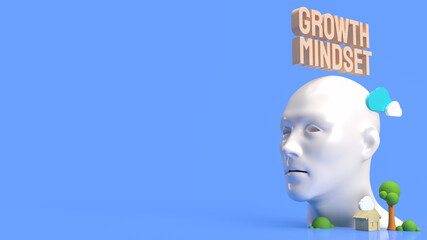 The  head and wood text for growth mindset concept 3d rendering