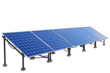 Solar panels. Green energy. Solar power plant on metal supports. Innovative sunlight traps....