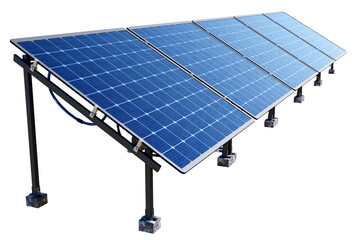 Solar panel with metal supports. Sunlight energy. Power plant. Solar panel isolated on white. Sun energy. Solar power supply panel. Eco resources electricity. Sale of sun equipment concept. 3d image - obrazy, fototapety, plakaty