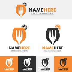 Restaurant Logo with Champagne Glass Fork and Lemon slice