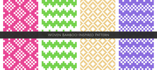 Bamboo woven-inspired pattern. Seamless design. Editable vector. For background, tile, fabric, etc.