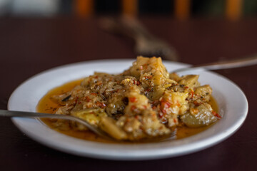 pickled eggplant dish in restaurant