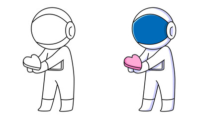 cute astronaut holding love coloring page for kids