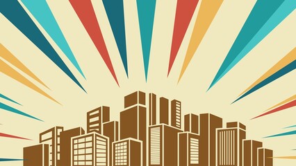Comic background with city silhouette