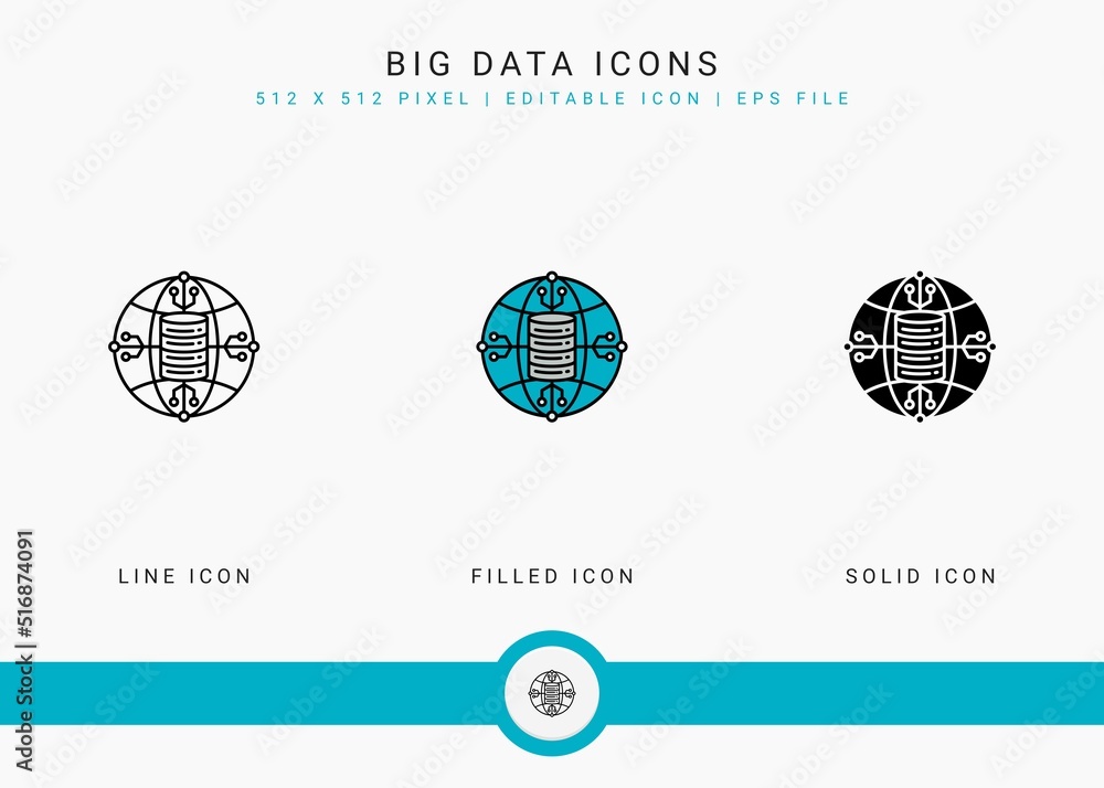 Fototapete big data icons set vector illustration with solid icon line style. cloud database concept. editable 