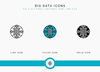 Big data icons set vector illustration with solid icon line style. Cloud database concept. Editable stroke icon on isolated background for web design, user interface, and mobile application