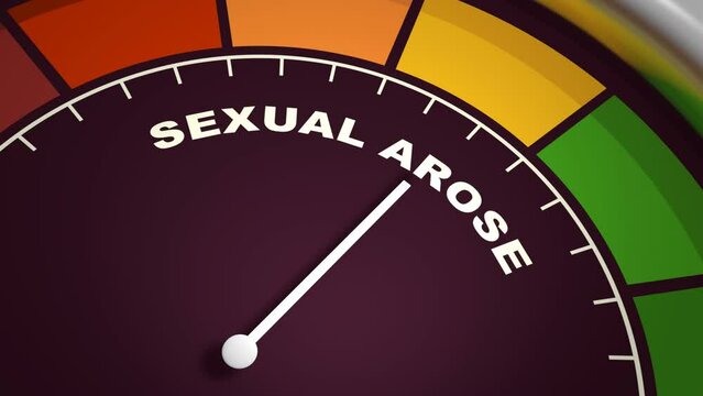 Sexual arose meter scale with arrow. The libido level measuring device icon. Sign tachometer, speedometer or indicator. Infographic gauge element. 3D render